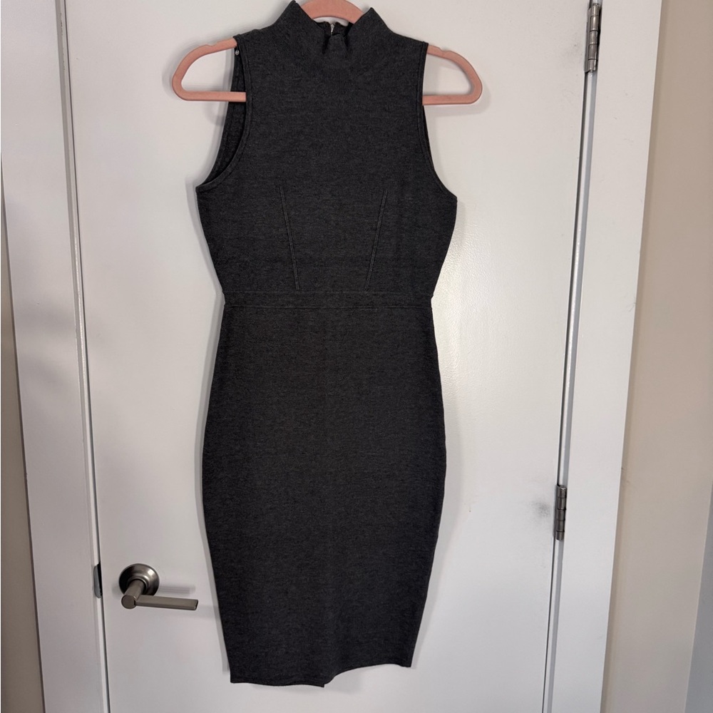 Milly sleeveless stretch turtleneck sweater dress charcoal gray s small